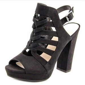 Bar III Nerisa Black Faux Suede Velvet High Heel Peep Toe Sandal Shoe Size 8.5